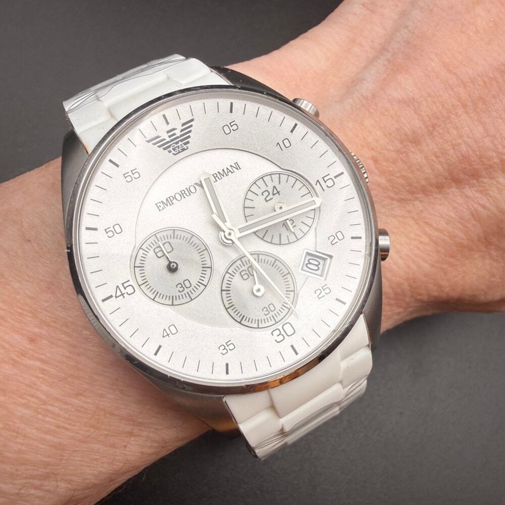 Emporio Armani Sportivo AR5867 Chronograph Watch White Silicone Steel Women's